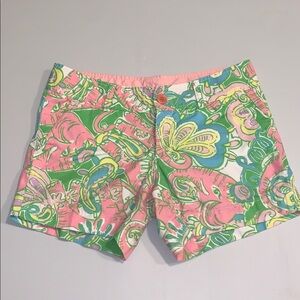 Lilly Pulitzer Chin Chin Callahan Flat Front Shorts Golf Pink Green Elephants 2